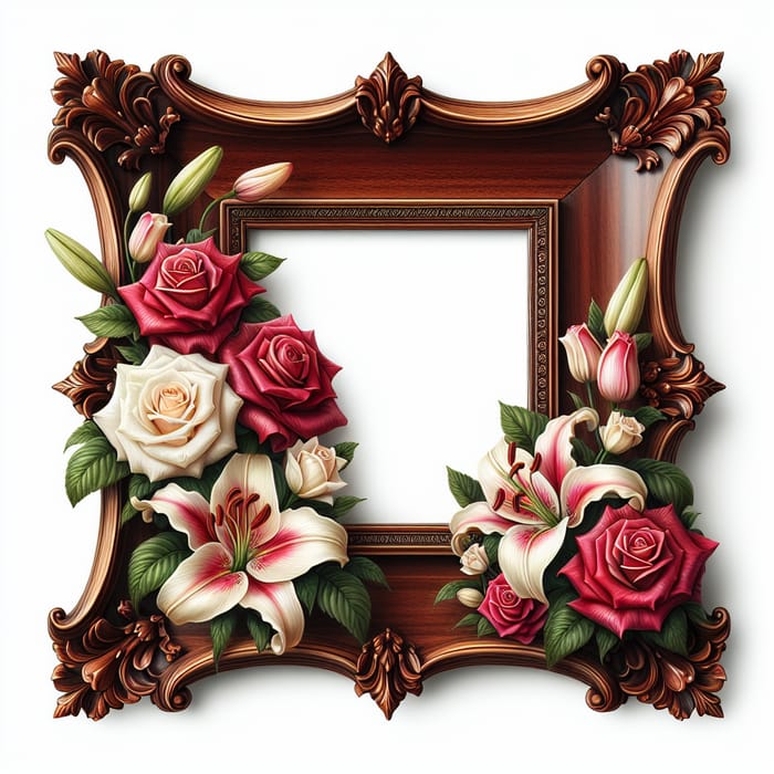 Elegant Picture Frame with Roses, Lilies & Decorative Edges