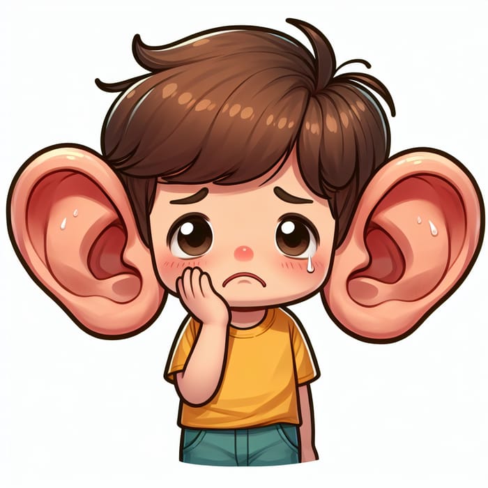Animated Sad Boy with Large Ears - Colorful Character Design