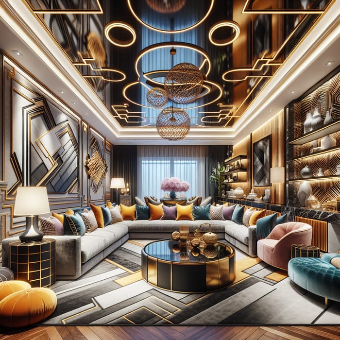 Luxurious Living Room with Vibrant Colors | Art Deco Style