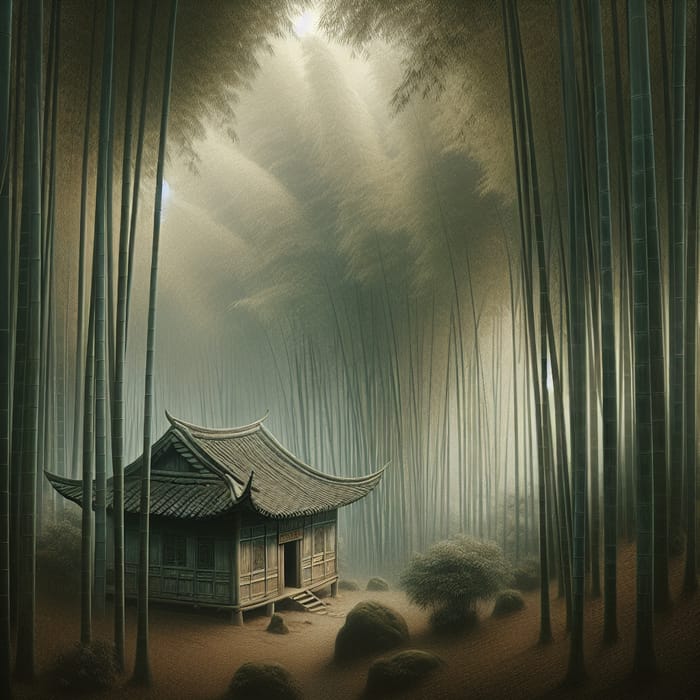 Tranquil Bamboo Forest & Traditional Hut in Ancient China - Serene Scene