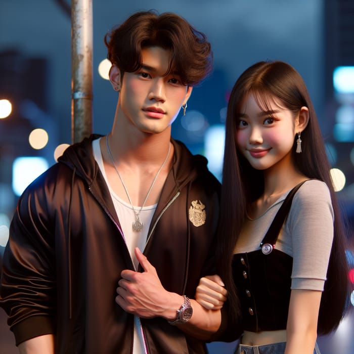 Jung Kook & Lisa: Stylish Streetwear Duo Under Twilight Sky