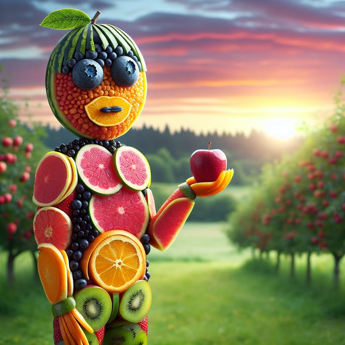 Fruit Characters in Colorful Orchard Scene