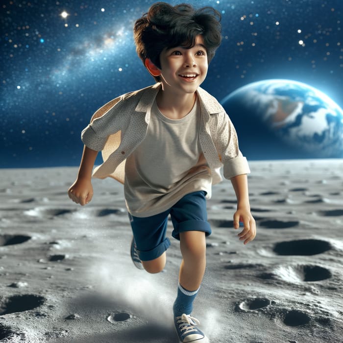 Young Boy Running on Moon | Enchanting Scene