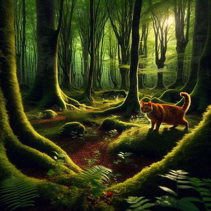 Mysterious Cat in Enchanting Forest
