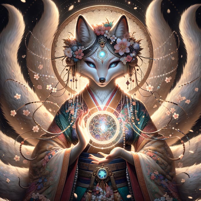 Anthropomorphic Kitsune Goddess with Ethereal Mirror