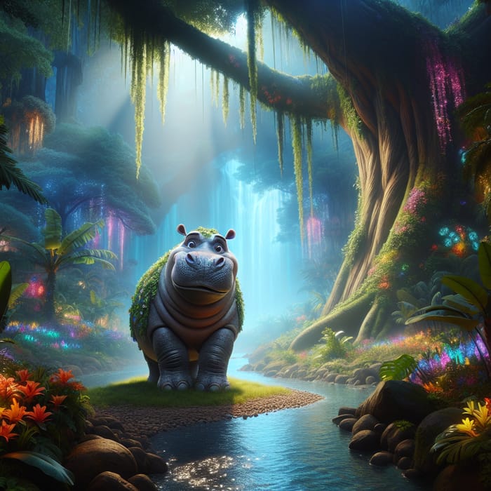 Harold the Cheerful Hippopotamus in Enchanting Jungle Scene
