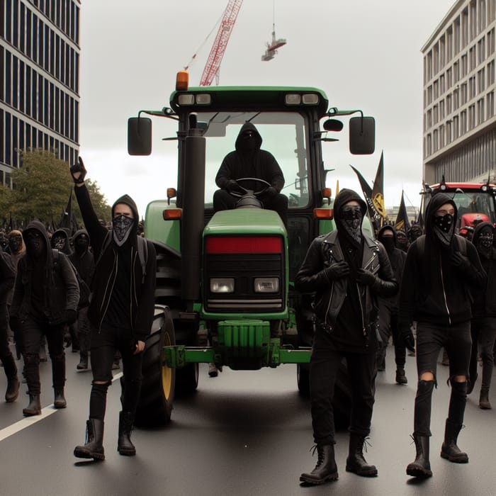Aggressive Tractor Protest | Autonomous Antifa Style Demo