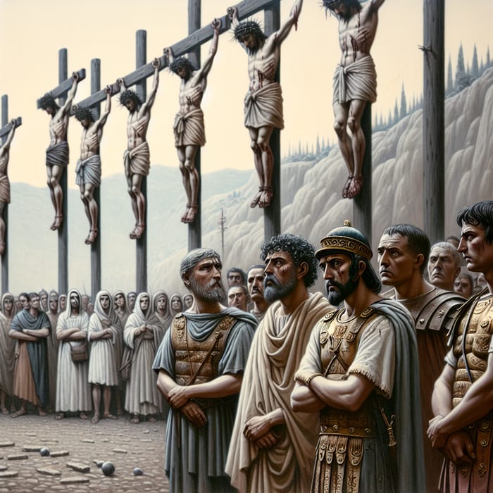 Roman Soldiers Observing Crucifixion Scene: Ancient Depiction
