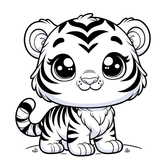 Cute Tiger Coloring Page for Kids | Sketch Style Line Art