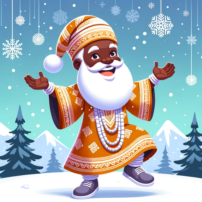 Yoruba Santa Claus in Snow: Traditional Attire Festivity