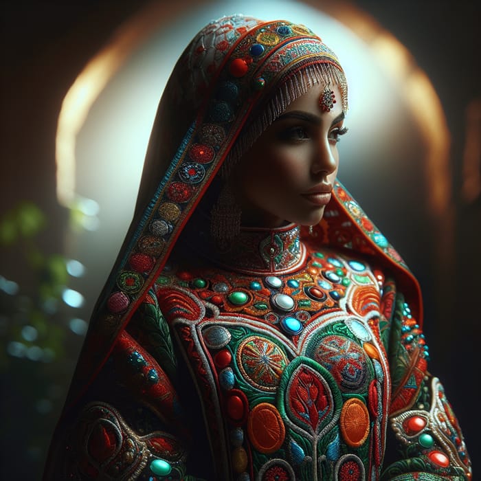 Palestinian Woman in Traditional Clothing: Cultural Elegance