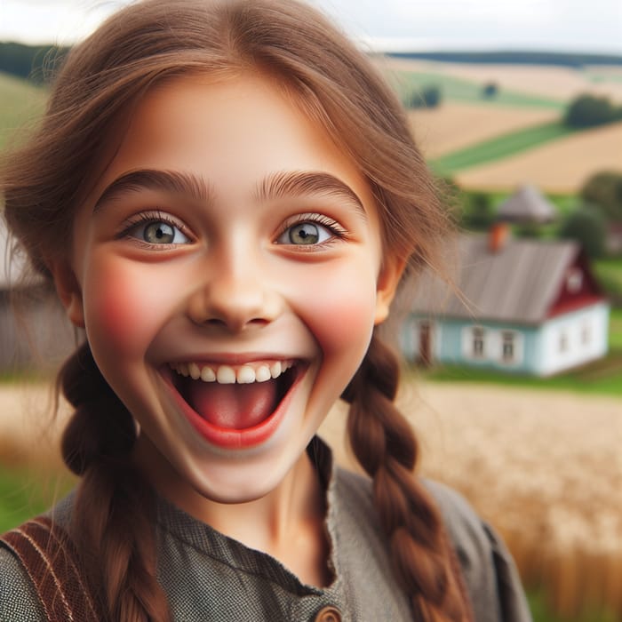 Happy Little Belarusian Girl in Rural Countryside | Serene Landscape.