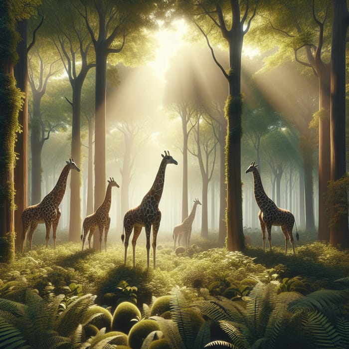 Majestic Giraffes in Serene Forest | Nature's Harmony