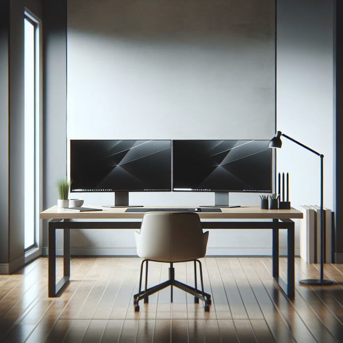 Sleek Modern Office Desk with High-Resolution Monitors