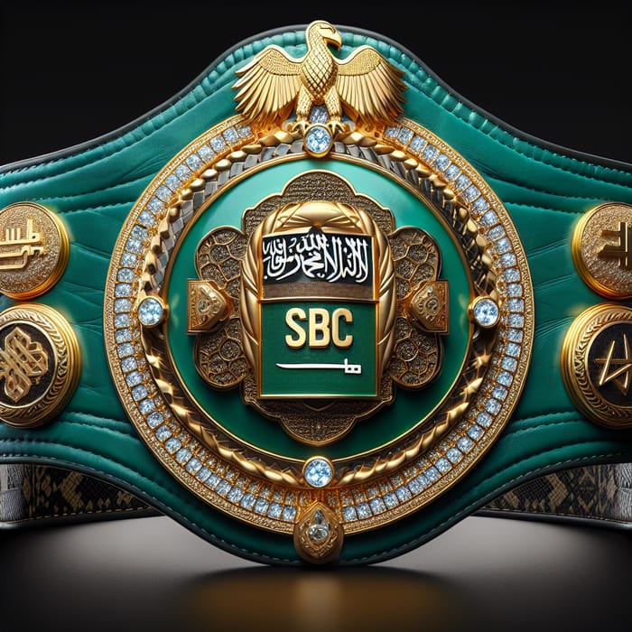 Saudi Boxing Championship Belt with Gold Medallion & Diamond Accents