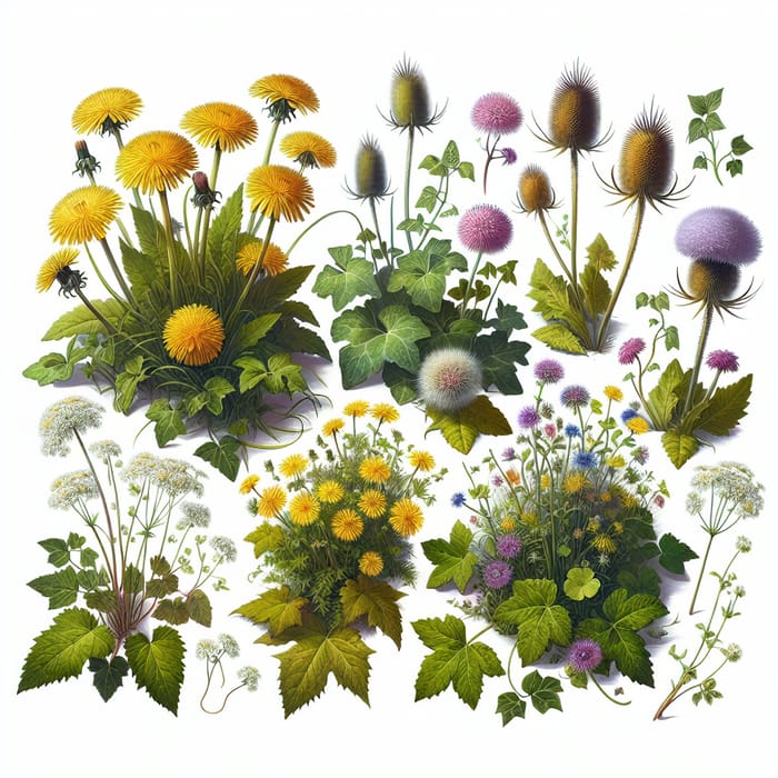 Colorful Garden Weeds: Dandelions, Ivy, Thistles & Chickweed