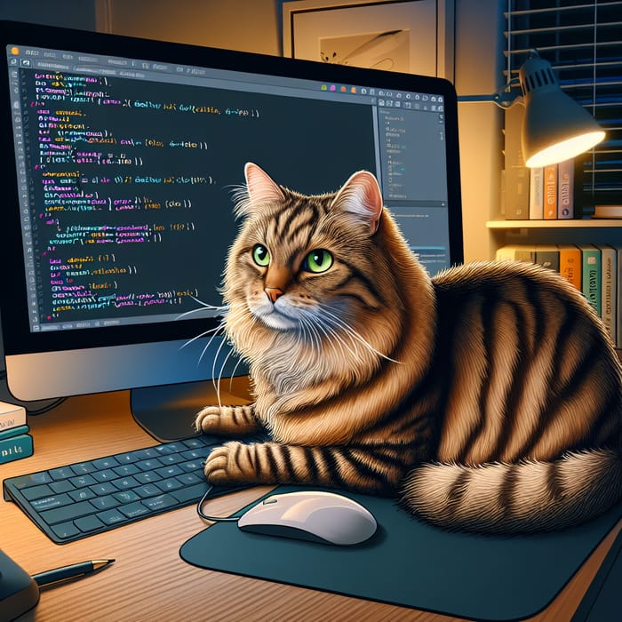 Funny Cat Coding Scene | Cat Coding Illustration