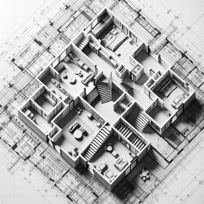 Top-Down Interior Blueprint of Modern Architecture