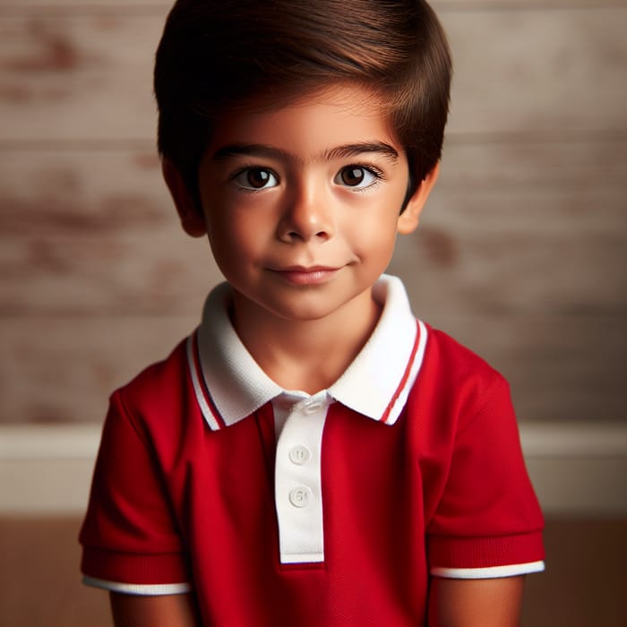 Start of School: Hispanic 5-Year-Old Boy in Red Uniform and White Polo