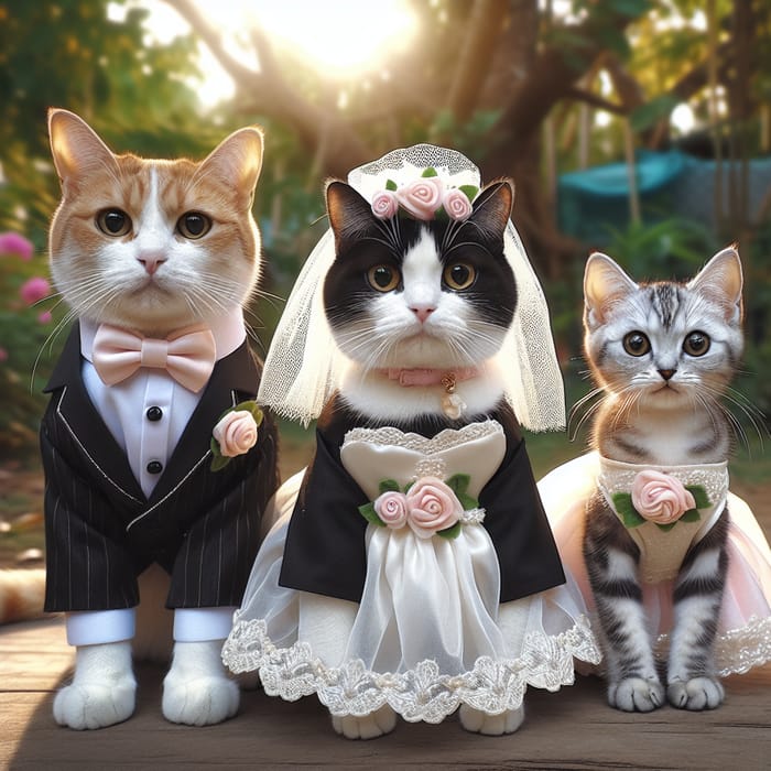 Enchanting Cat Wedding Scene | Whimsical Feline Family Photoshoot