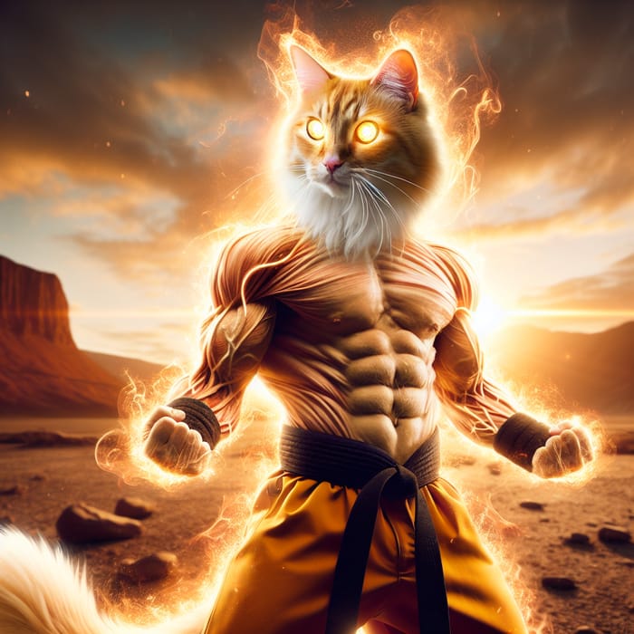 Powerful Golden Martial Arts Cat | Energy & Strength Symbolized