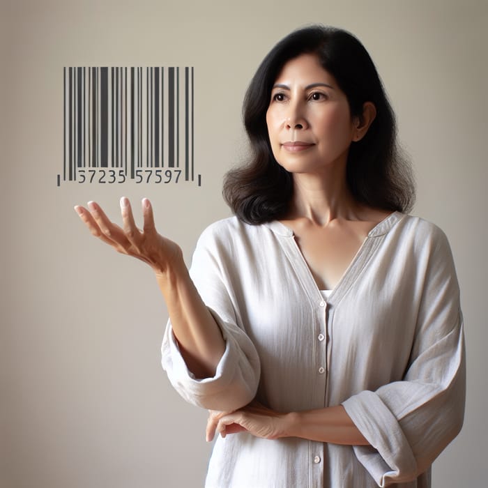 South Asian Woman Tossing Barcode in Casual Attire