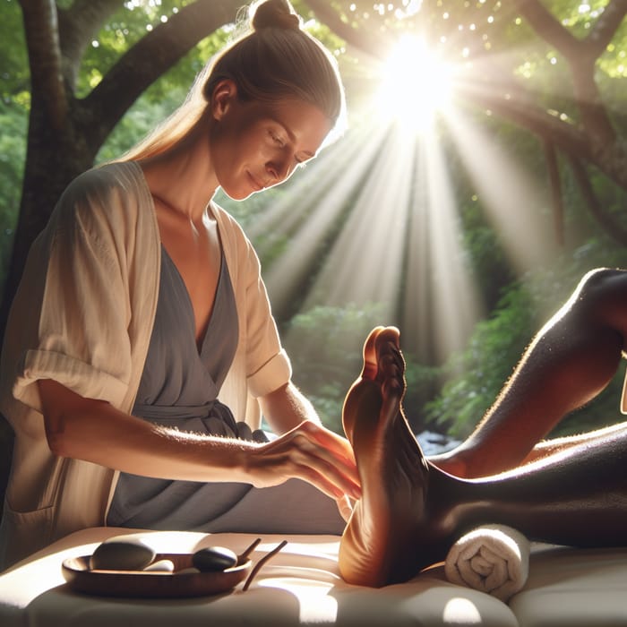 Soothing Foot Reflexology Session in Natural Setting (4K Photo)