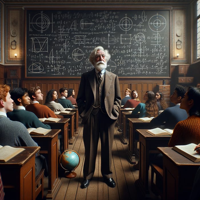 Genius Physicist Albert Einstein Imparts Wisdom in Vintage Classroom