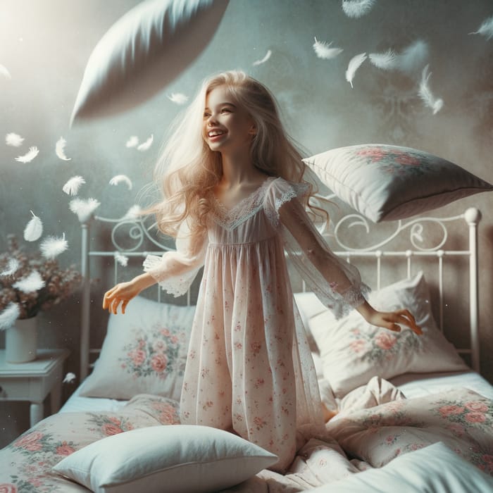 Enchanting Fairytale Image of Girl Playing on Bed