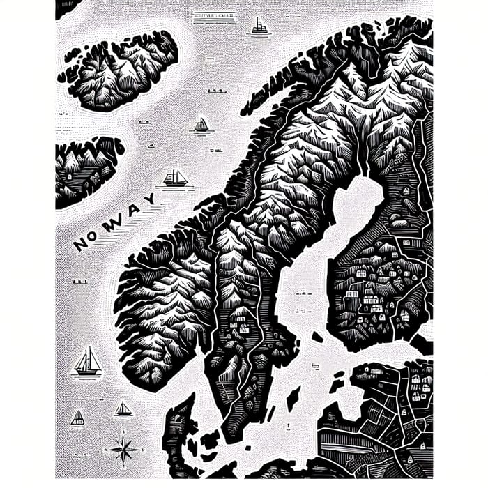 Black and White Illustration of Tromsø and Uløya on a Norway Map