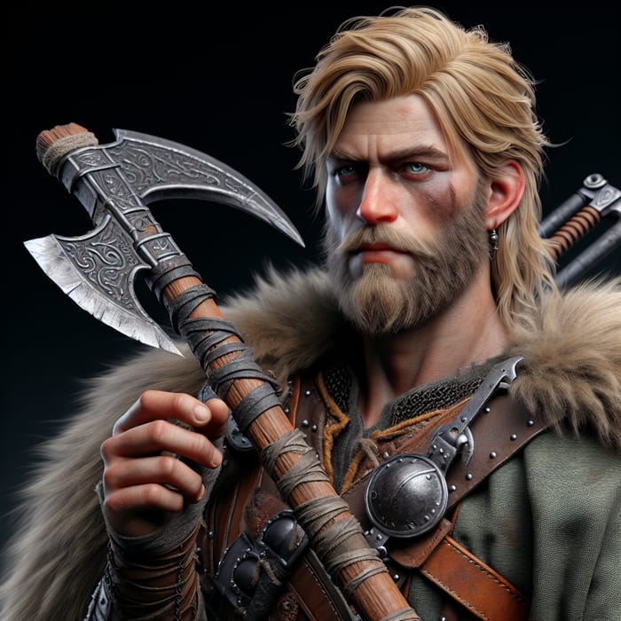 Blonde Viking Barbarian in Leather Armor with Greataxe