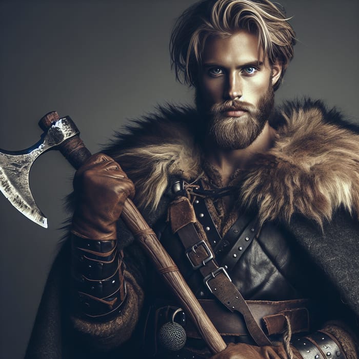 Young Viking Barbarian with Greataxe in Grimdark Style