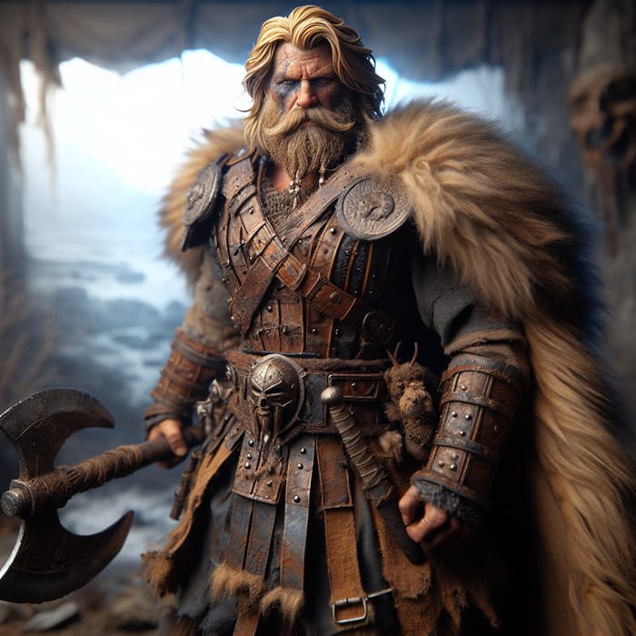Blonde Viking Barbarian with Greataxe in Grimdark Leather Armor