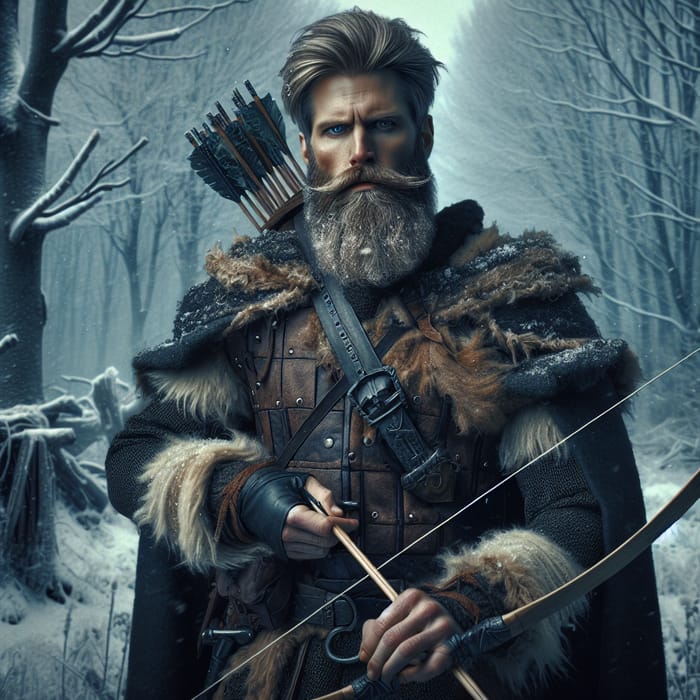 Bearded Viking D&D Hunter Art in Winter Forest
