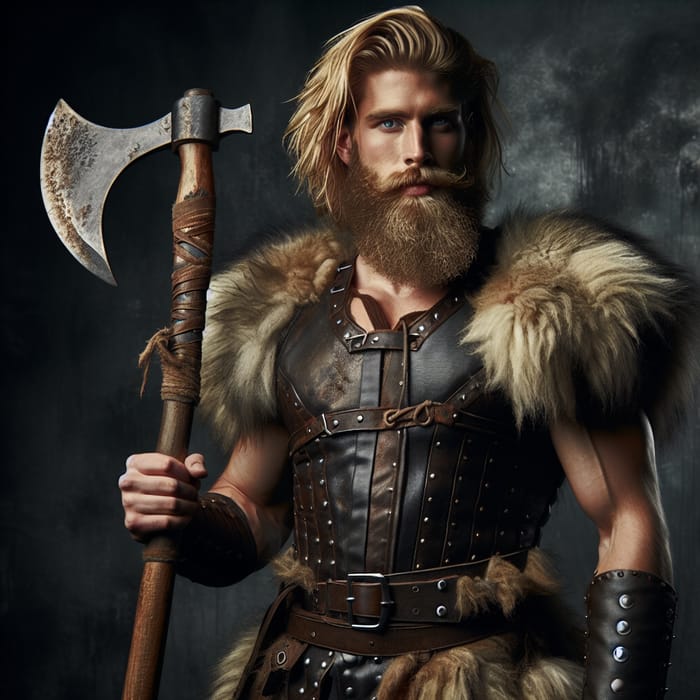 Young Blonde Viking Barbarian with Greataxe | Grimdark Style