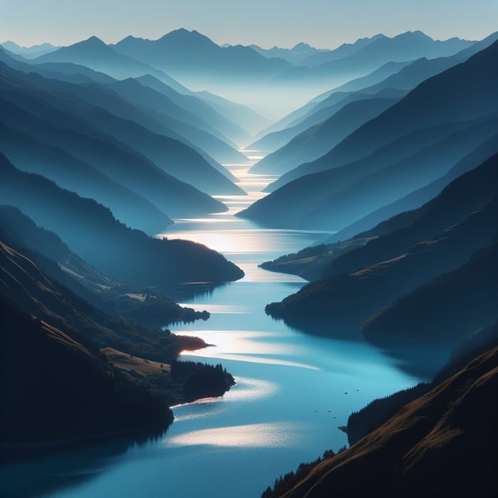 Calm Mountain River to Tranquil Ocean: Serene Landscape