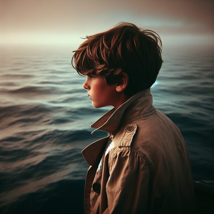 Serenity and Wonder: Young Boy in Vibrant Seascape Serenity