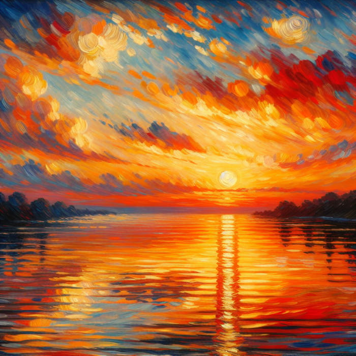 Impressionist Sunset Painting | Colorful Sky & Tranquil Water