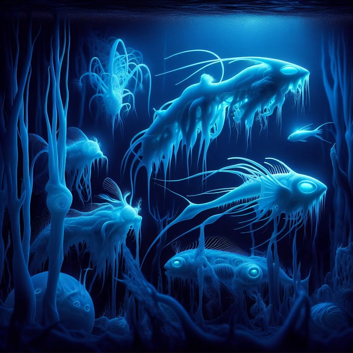 Ethereal Deep Sea Abstract: Mysterious Marine Entities