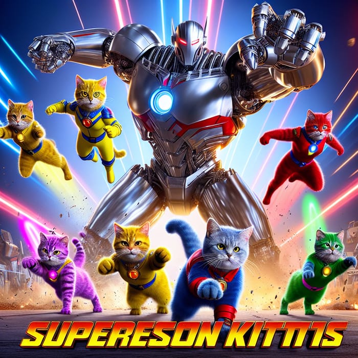 Epic Showdown: Superhero Cats vs Robot Army Battle