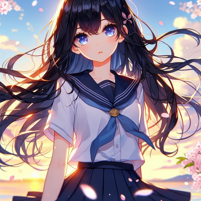 Anime Girl with Dramatic Black Hair | Stunning Visuals
