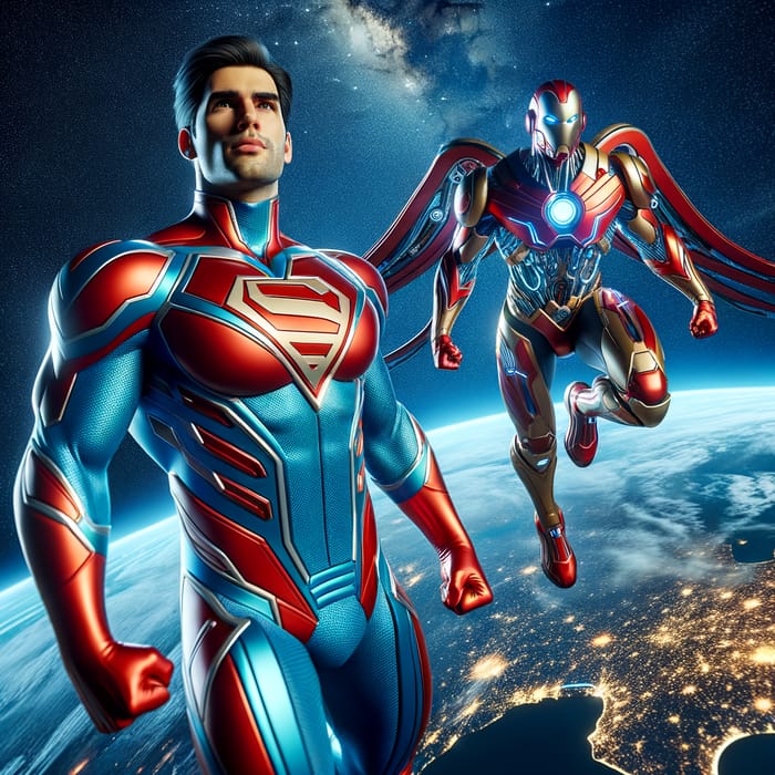 Superman and Iron Man Rescuing Earth in Space