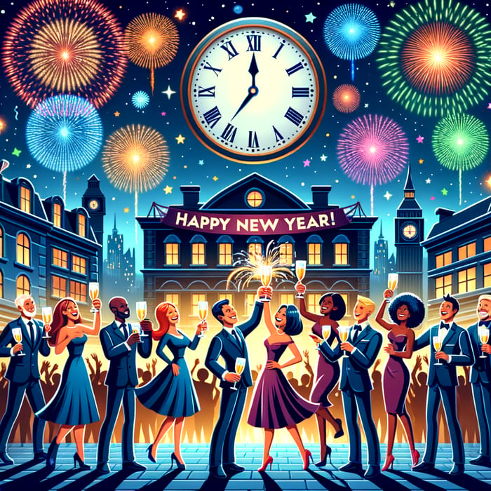 Happy New Year Wishes - Celebrate with Midnight Clock Striking