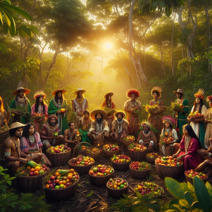 Indigenous People Gathering Fruits in Nature