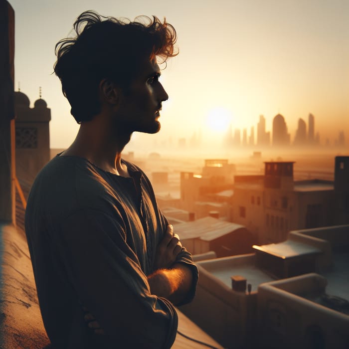 Middle-Eastern Man on Rooftop - Gazing at Horizon Serenity