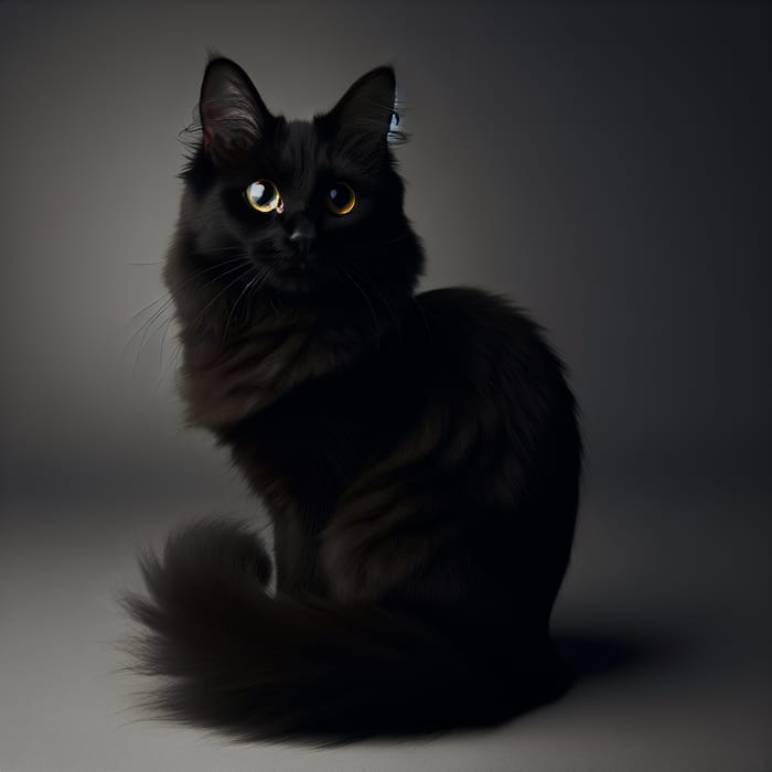 Enigmatic Black Cat | Glistening Fur & Yellow Eyes
