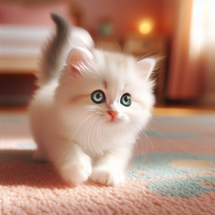Cute Fluffy Kitten | Bright Teal Eyes & Playful Posture