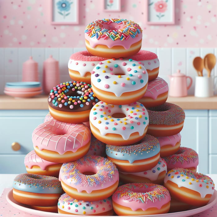 Colorful Glazed Donuts on Pink Plate with Sprinkles