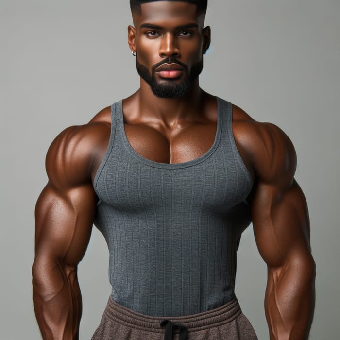 Muscular Black Man | Age 23-29 | Brown Eyes | Faded Haircut | Physique Display in Athletic Wear