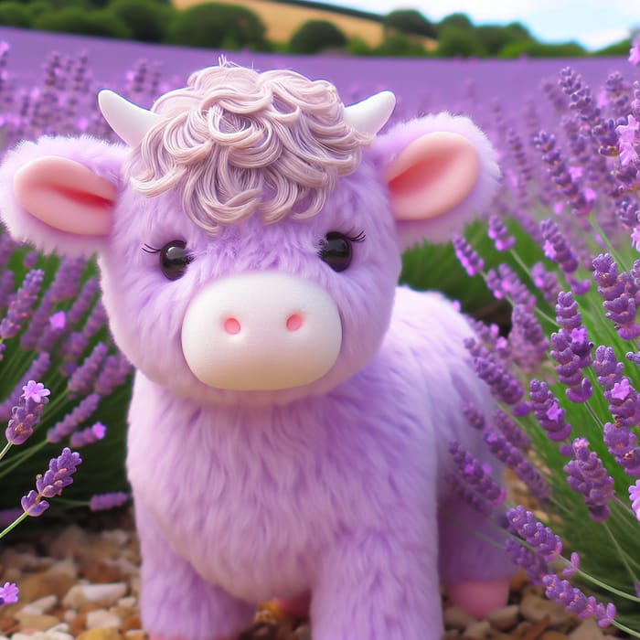 Lilac Cow Surrounded by Lilac Flowers